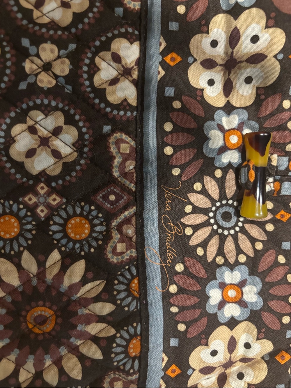 Vera Bradley Floral Pattern Brown Canvas Tote with Cream and Orange Accents - Picture 6 of 6